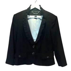 White House Black Market Women’s Dotted Blazer Ruffle collar 3/4 Sleeves Size 12 thumbnail 1
