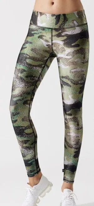 Terez Womens Metallic Green Camo Leggings Small Activewear Yoga Pants Camouflage thumbnail 1