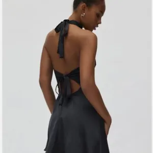 Ecote Black Satin Asymmetrical Halter Dress thumbnail 3