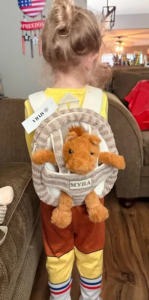 Myra Bag Plush Horse Backpack in Brown and Cream thumbnail 1