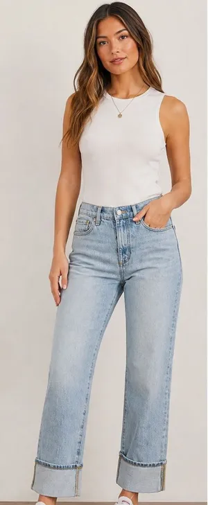 LOFT The Straight Light Wash Cuffed Jeans Size 25/0 thumbnail 1