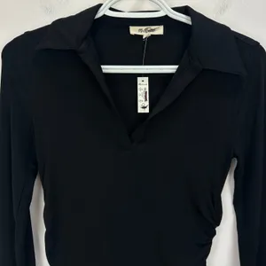 Madewell Side Cinch Long Sleeve Polo Top Stretch Jersey Knit Black XXS NWT thumbnail 4