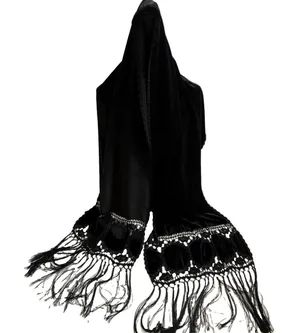 Vintage Black Velvet & Lace Scarf 21”x93” Formal Drape Wrap thumbnail 1
