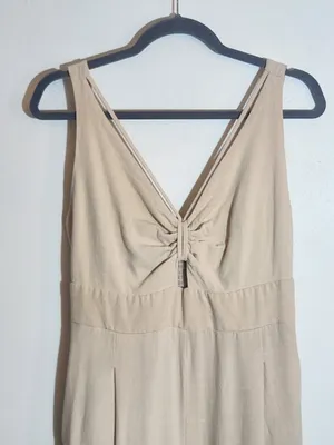Anrabess Beige V-neck Wide Leg Jumpsuit Size Large thumbnail 3
