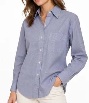 Women's Blue White Pinstripe Button Down Shirt Size 4 Long Sleeve Classic thumbnail 1