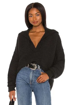 Free People Marlie Pullover Sweater Black Fringe Boho Western Womens Medium thumbnail 1