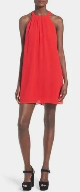 ASTR Red Halter Mini Trapeze Dress thumbnail 1