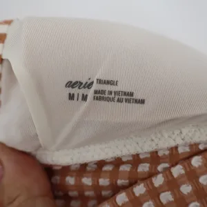 Aerie Tan Gingham Ruffle Triangle Bikini Top Medium Seersucker V-Neck Swim thumbnail 4