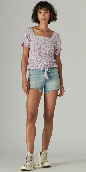 Lucky Brand 7W46342 Lilac Multi Floral Short Sleeve Peasant Top $69.50 EUC M thumbnail 11