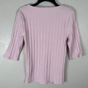 Free People Central Park Cardi Ribbed Button Down Womens Large‎ Pink 3/4 Sleeve thumbnail 2