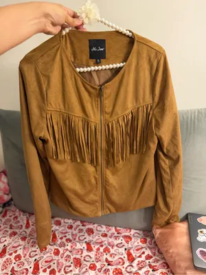 Me Jane Size Medium Women’s Faux Suede Fringe Jacket Brown Western Boho Zip thumbnail 4