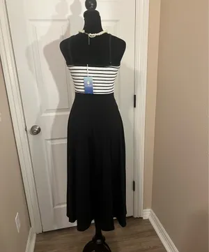 Formal striped evening dress halter neck thumbnail 4
