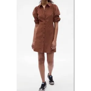 GAP Puff Sleeve Corduroy‎ Mini Dress Size Large Saddle Brown Western Cowgirl thumbnail 2