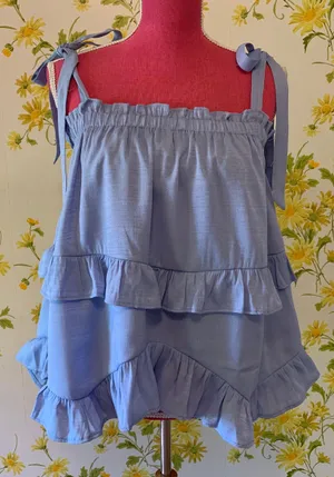 Light Blue Tie shoulder tiered tops size M thumbnail 1