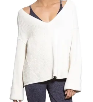 Free People La Brea Oversized V-Neck Chunky Long Sleeve Knit Sweater Size Medium thumbnail 1