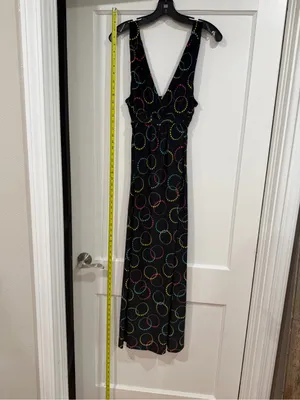 Ambrielle Black Maxi Dress with Pink, Yellow & Teal Dot Circles thumbnail 3