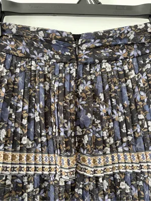 Antonio Melani Gwyneth Floral Tiered Printed Pleated Boho Blue Tan Maxi Skirt thumbnail 3