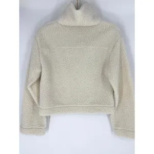 H&M Cream Teddy Fleece Zip Up Jacket Faux Fur Cropped Pockets S‎ thumbnail 3