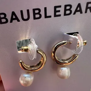 Baublebar gold tone open loops white pearl drops earrings thumbnail 2