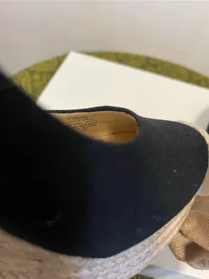 Jessica Simpson Black Wedge Espadrille Heels with Tan Ankle Wraps thumbnail 5