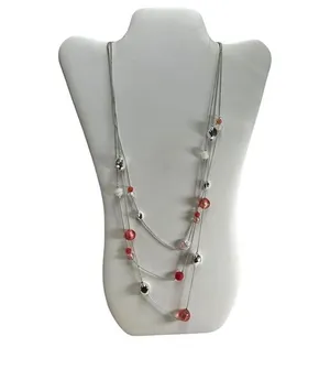 Marked NWT silver and pink beaded layered necklace thumbnail 1
