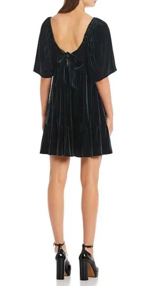 Chelsea & Violet Dress Womens XL Green Velvet Puff Sleeve Smocked Babydoll New thumbnail 2