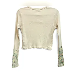 Daydreamer ELTON JOHN FLORAL POINTELLE Ribbed LONG‎ SLEEVE Crop Top M thumbnail 4