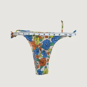 Floral Smocked Bikini Set Blue Orange Yellow Ruched Two‎ Piece Swimsuit Small thumbnail 6