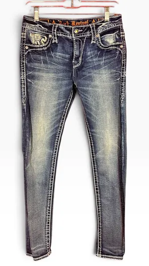 Rock Revival Sundee Easy Skinny Jeans Size 26 Rhinestone Bling Y2K thumbnail 1