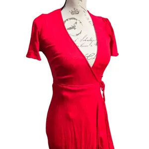 Lulus Much Obliged Red Wrap Maxi‎ Dress Women's XS thumbnail 4