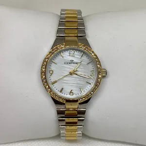 Viewpoint women gold tone 28mm quartz analog rhinestones mop dial running thumbnail 1