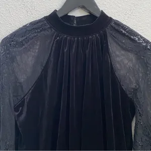 Free People Dream Team Black Velvet Lace Blouse Sz S thumbnail 7