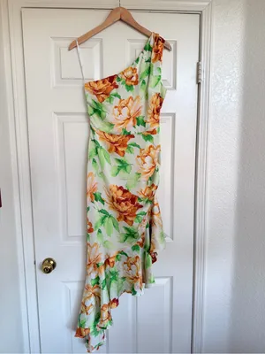 Lulus Divinely Blooming White Multi Floral One‎ Shoulder Midi Dress Small thumbnail 4