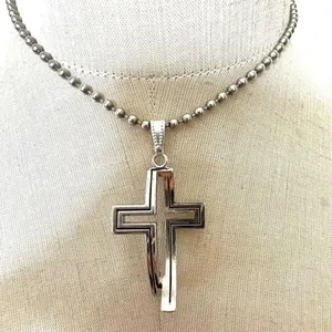 Silver tone cross pendant necklace thumbnail 1
