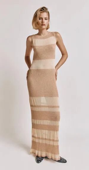 Verge Girl - Rowan Knit Maxi Dress in Tan thumbnail 4