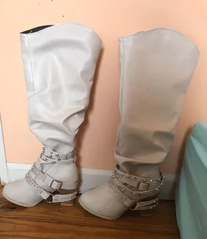 Cream High Knee Boots Tan Size 4 thumbnail 1