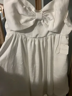 NWT Altar'd State Stassie White Short Pearl Bow Dress Graduation Dress thumbnail 3