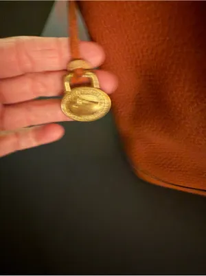 Dooney & Bourke Orange Pebble Leather Bucket Bag with Tassel Drawstring thumbnail 2