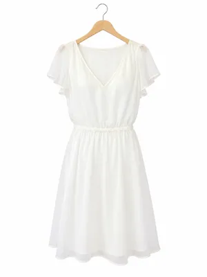 Express White Ethereal Chiffon V-Neck Dress Flutter Sleeve NWT Size S Angelcore thumbnail 2