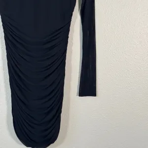 H:ours Black Ruched Bodycon Mini Dress Womens M Sheer Baddie Party Night Out thumbnail 6