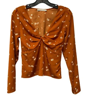 Abercrombie Fitch Rust Floral Twist Front Smocked Waist Babydoll Blouse Top Sz S thumbnail 1