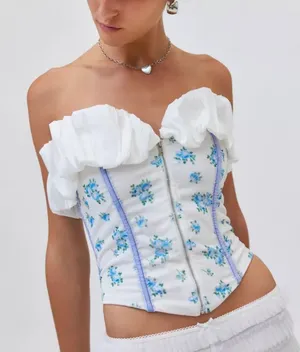 NWT FOR LOVE & LEMONS‎ Evelyn Floral Velvet Corset Top size Medium thumbnail 1