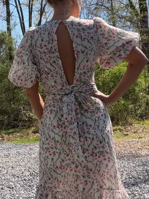 MINKPINK White Ruffle Midi Faux Wrap Dress with Pink & Green‎ Floral Size XS thumbnail 4