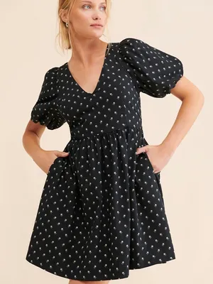 Madewell V-Neck Puff-Sleeve Mini Dress in Floral Ikat - NEW thumbnail 1