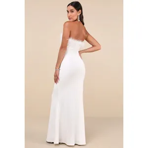 NWT Lulus Extraordinary Glam White Feather Strapless Mermaid Maxi Dress Medium thumbnail 2