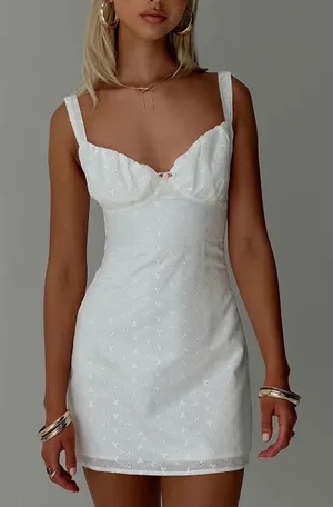 Princess Polly White Eyelet Mini Dress with Sweetheart Neckline thumbnail 1