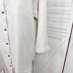 H&M Home Linen Button Up Shirt Dress Beige‎ Tan Medium Long Sleeve Beach thumbnail 6