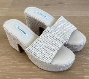 Steve Madden Raffia Slide Platform Sandals Trippy Size US 6 Cream Beige thumbnail 1