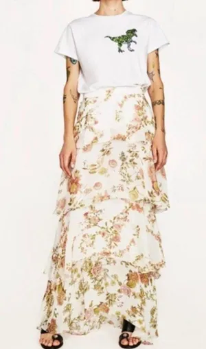 ZARA Blogger’s Favorite Floral Tiered Maxi Skirt thumbnail 1