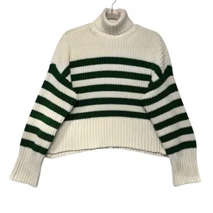 Madewell Womens Wide Ribbed Striped Turtleneck Sweater Small Ivory Green thumbnail 2